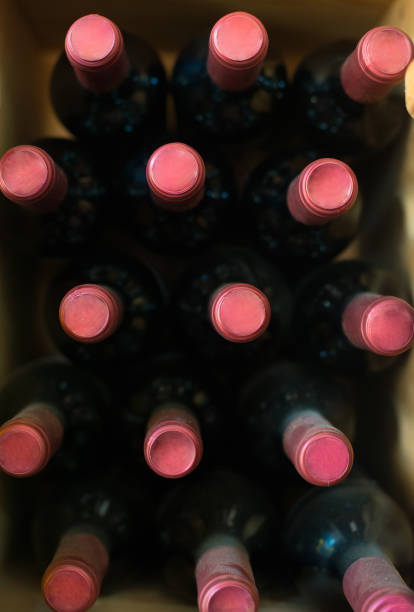 istock Wine bottles in the wine store. Top view. 642034198