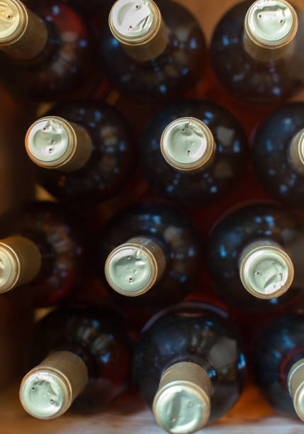 istock Wine bottles in the wine store. Top view. 642034202