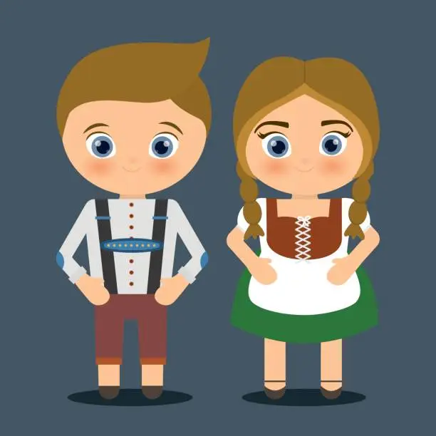 Vector illustration of Boy girl cartoon couple costume traditional icon. Germany. Vecto