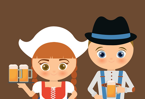 Beer Beer Fest girl cartoon costume icon. Germany. Vector grap
