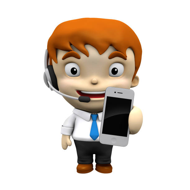 3D render of a cartoon businessman wearing a headset and showing a smartphone