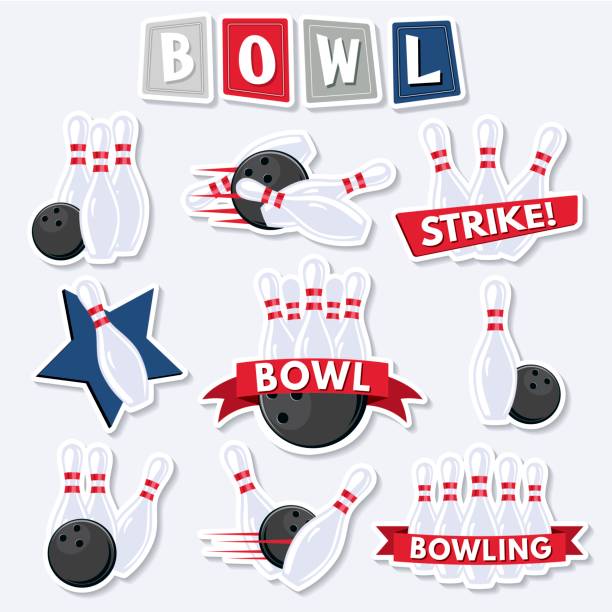 retro-style-bowling-elemente - strike stock-grafiken, -clipart, -cartoons und -symbole