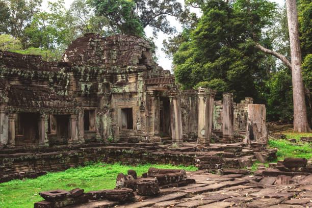 istock Tower, huge trees and galleries in Preah Khan Temple 642047092