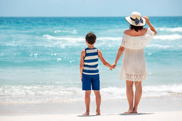 istock Back view of mother and son at Thai beach 642047542