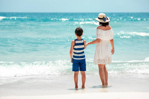 istock Back view of mother and son at Thai beach 642047728