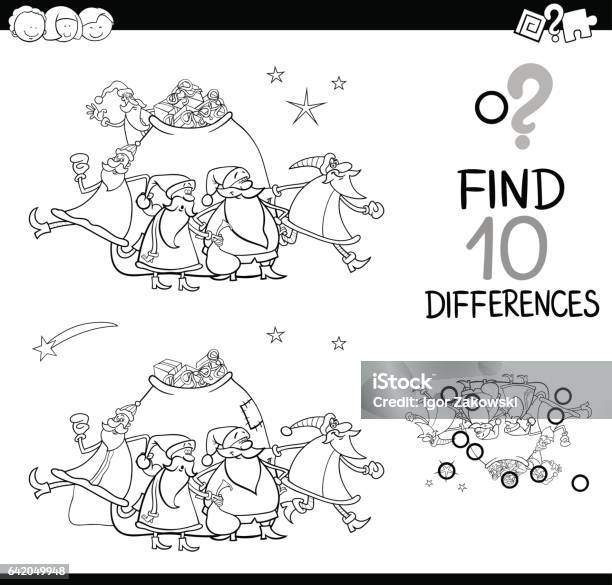 Christmas Differences Coloring Page Stock Illustration - Download Image Now - Black And White, Book, Cartoon