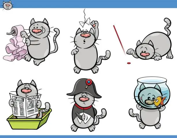 Vector illustration of cat humor characters set