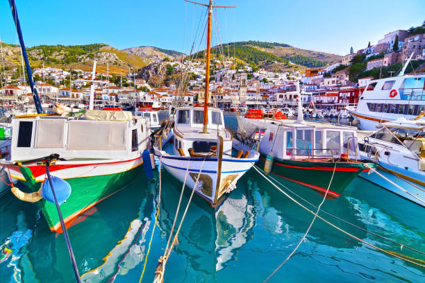 istock traditional boats at Hydra island Greece 642058324