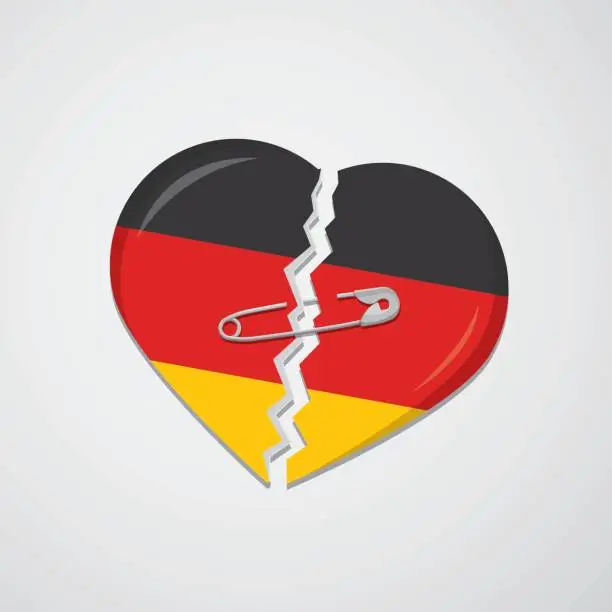 Vector illustration of Broken heart as German flag with safety pin