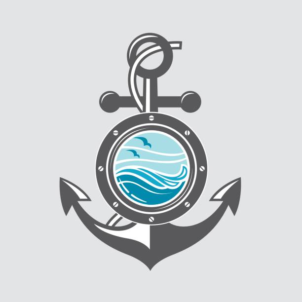 illustrations, cliparts, dessins animés et icônes de ancre de bateau et hublot - river wave symbol sun