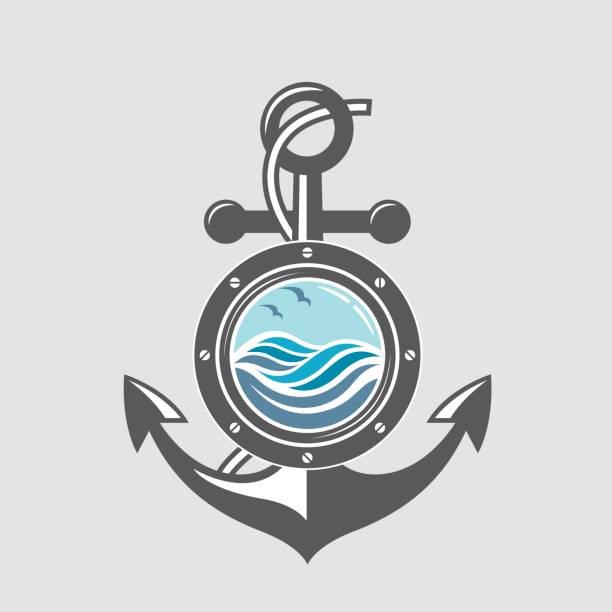 illustrations, cliparts, dessins animés et icônes de ancre de bateau et hublot - river wave symbol sun