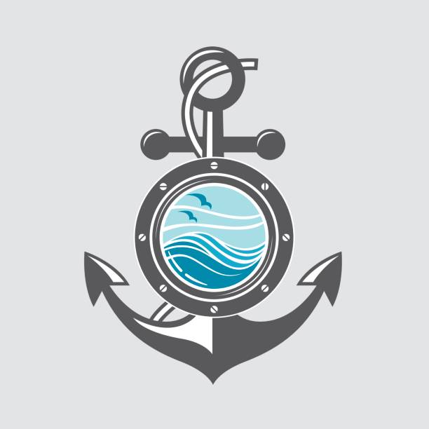 illustrations, cliparts, dessins animés et icônes de ancre de bateau et hublot - river wave symbol sun