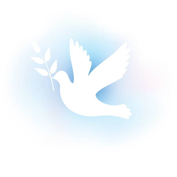 White silhouette of a dove on a blue background. - ilustração de arte vetorial