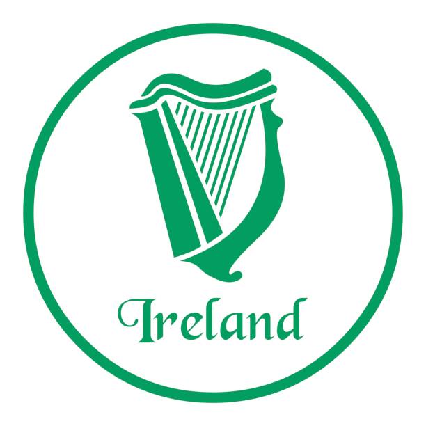 irland-emblem mit keltischen harfe - harfe stock-grafiken, -clipart, -cartoons und -symbole