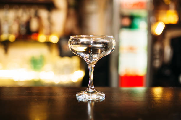 istock Transparent beverage in glass on bar counter 642071288