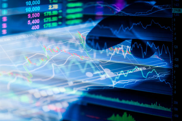 istock Stock market indicator and financial data view from LED. Double 642073040