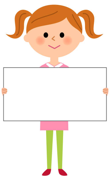 illustrazioni stock, clip art, cartoni animati e icone di tendenza di una ragazza con una lavagna bianca - pigtails ethnic little girls teenage girls