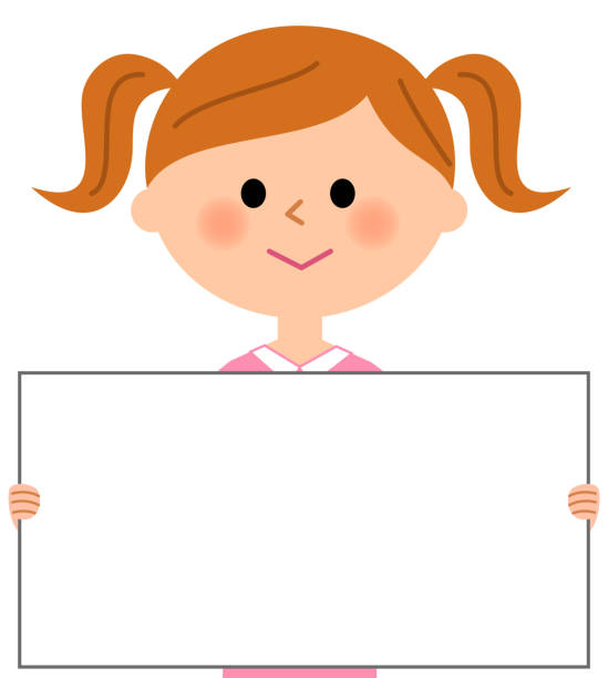 illustrazioni stock, clip art, cartoni animati e icone di tendenza di una ragazza con una lavagna bianca - codini