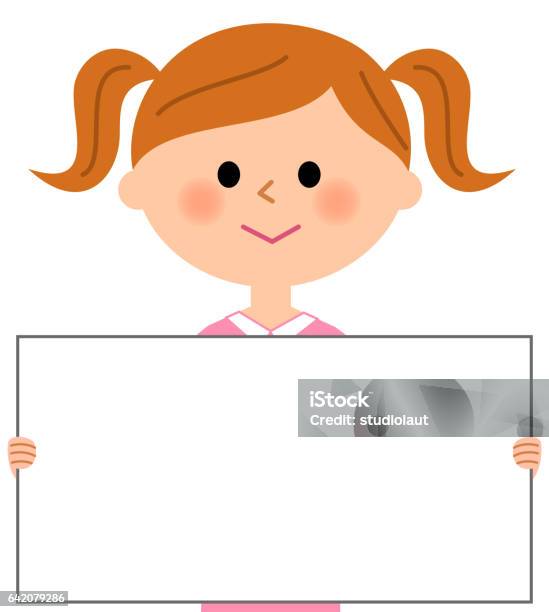 A Girl With A White Board Stock Illustration - Download Image Now - Girls, Pigtails, Teenage Girls