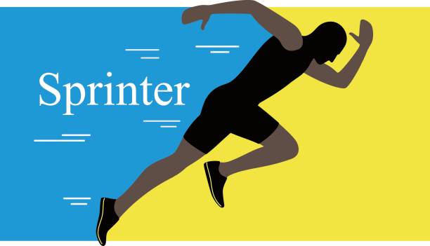 sprinter auf der laufstrecke zu verlassen. explosiven start, vektor-illustration - 100 meter stock-grafiken, -clipart, -cartoons und -symbole