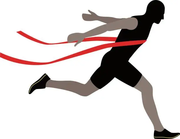 Vector illustration of Runner crossing the finish line, vector illustration