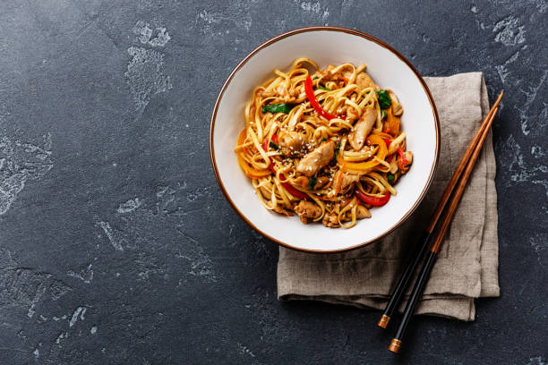 istock Udon stir-fry noodles with chicken meat 642100608