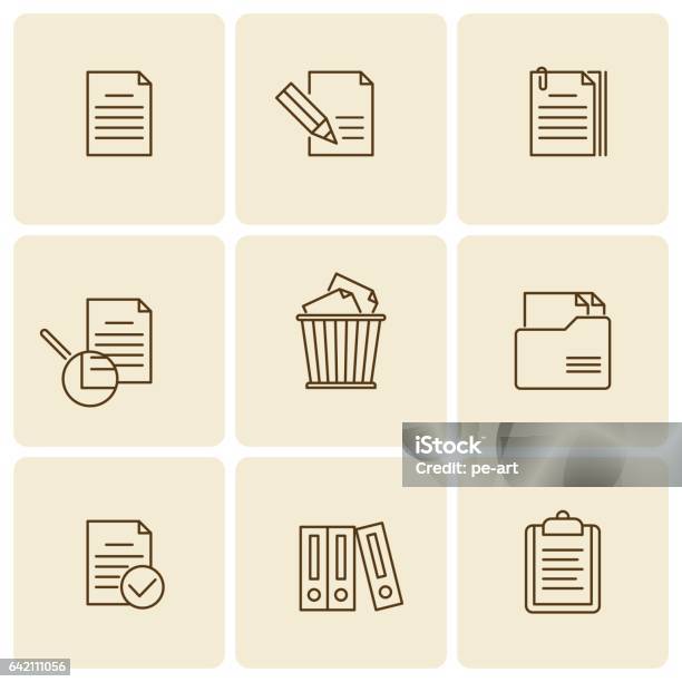 Office Business Documents Files Folders Vector Thin Outline Icon Set Stock Illustration - Download Image Now