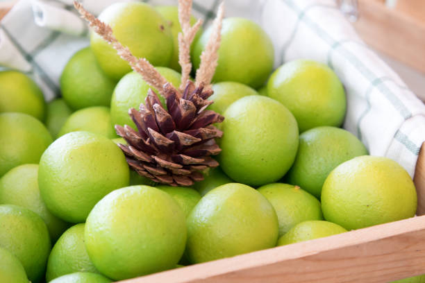 Lime in White Basket in the Kitchen