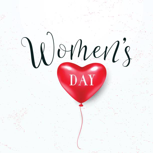 illustrazioni stock, clip art, cartoni animati e icone di tendenza di illustrazione vettoriale del saluto della giornata della donna dell'8 marzo - balloon love red gift tag