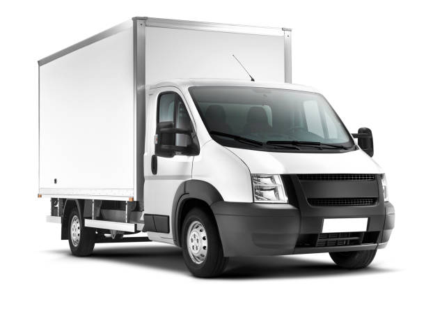camionnette de livraison (isolé avec un tracé de détourage) - van white delivery van truck photos et images de collection