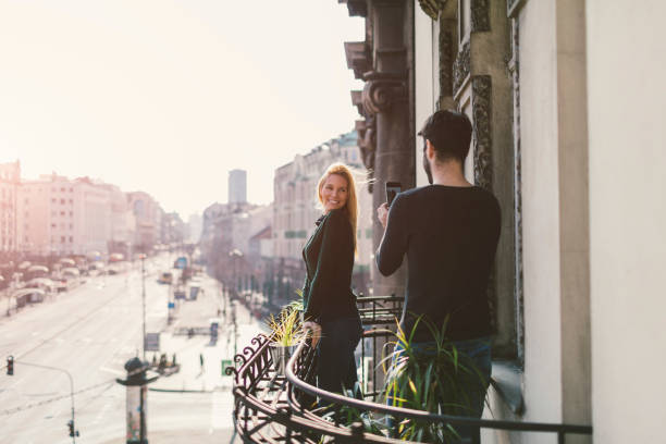 istock Couple on hotel balcony 642173268