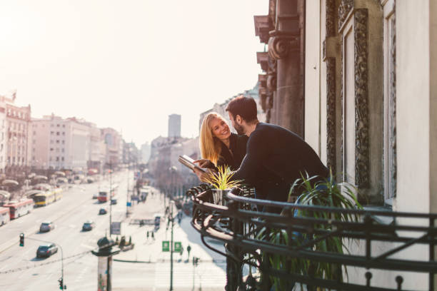 istock Couple on hotel balcony 642173444