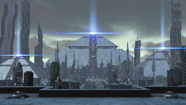 istock 3D rendering of a futuristic ancient city 642173580