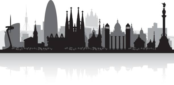 stockillustraties, clipart, cartoons en iconen met barcelona spanje stad skyline van silhouet - barcelona