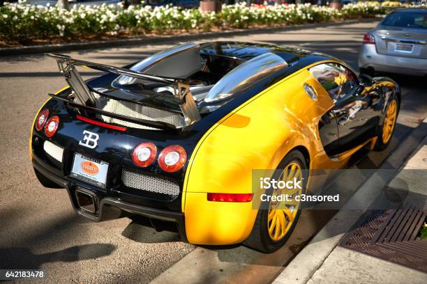 Yellow Bugatti Veyron On Rodeo Drive Of Beverly Hills Stock Photo - Download Image Now