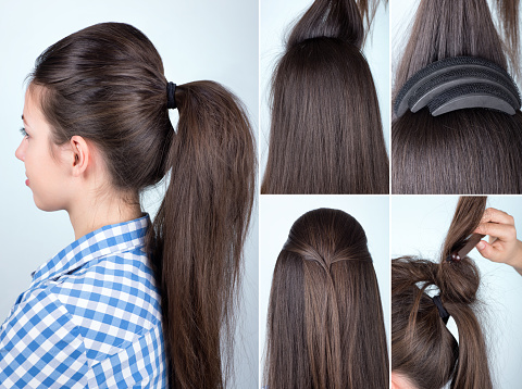 Hairstyle Volume Ponytail Tutorial Stock Photo - Download Image Now - Hair,  Bumpy, Multiple Image - iStock