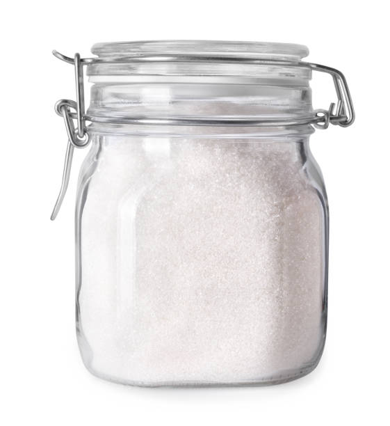glass jar with sugar stock photo