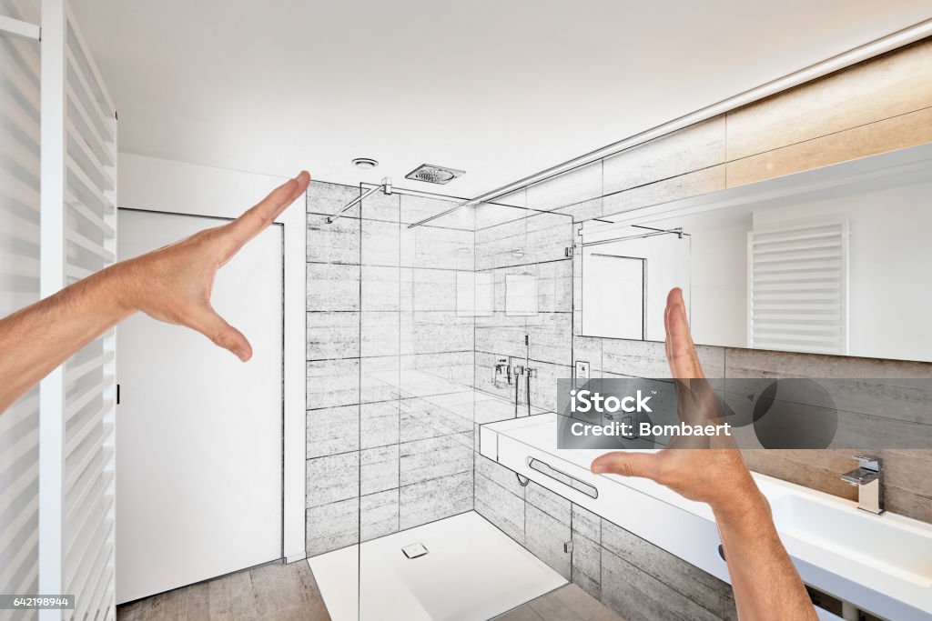 Planned renovation of a luxury bathroom Planned renovation of a luxury bathroom estate home shower Bathroom Stock Photo