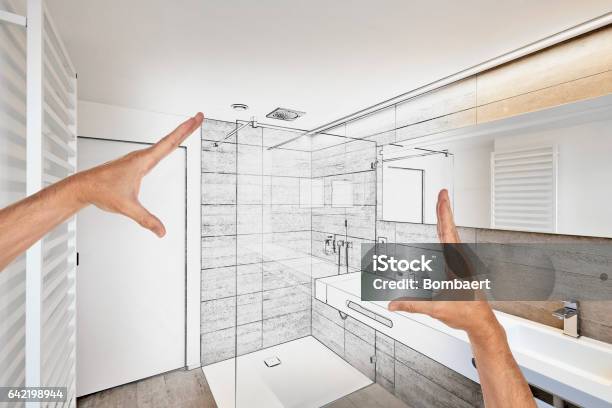 Planned Renovation Of A Luxury Bathroom Stock Photo - Download Image Now - Bathroom, Renovation, Domestic Bathroom