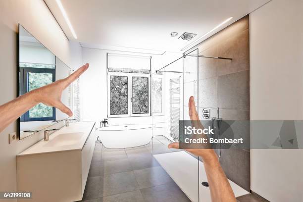 Planned Renovation Of A Luxury Modern Bathroom Stock Photo - Download Image Now - Bathroom, Renovation, Home Addition