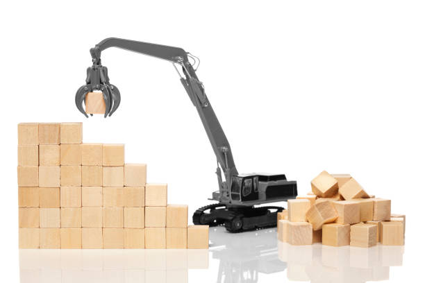 istock Crane and blank wooden cubes 642199866