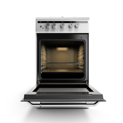 open gas stove 3d render isolated on a white background