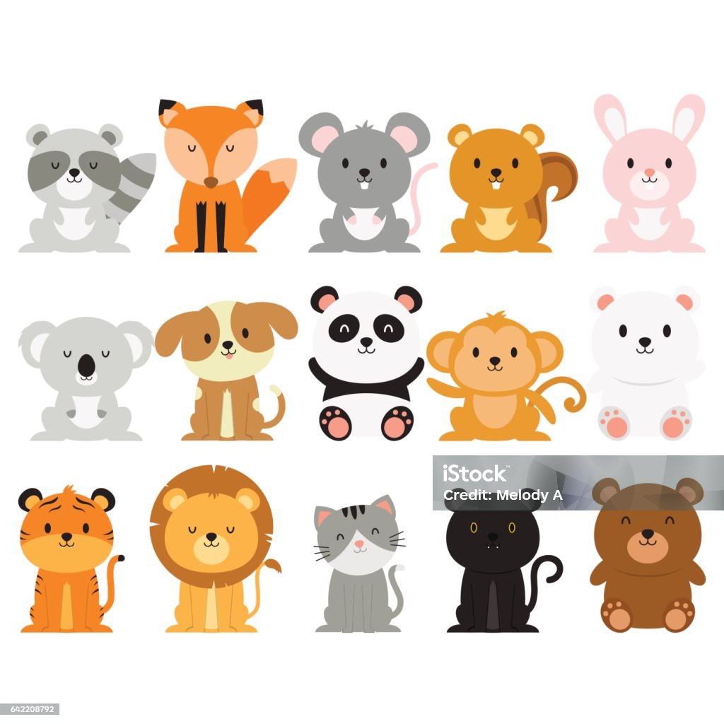 Collection animale heureuse - clipart vectoriel de Mignon libre de droits