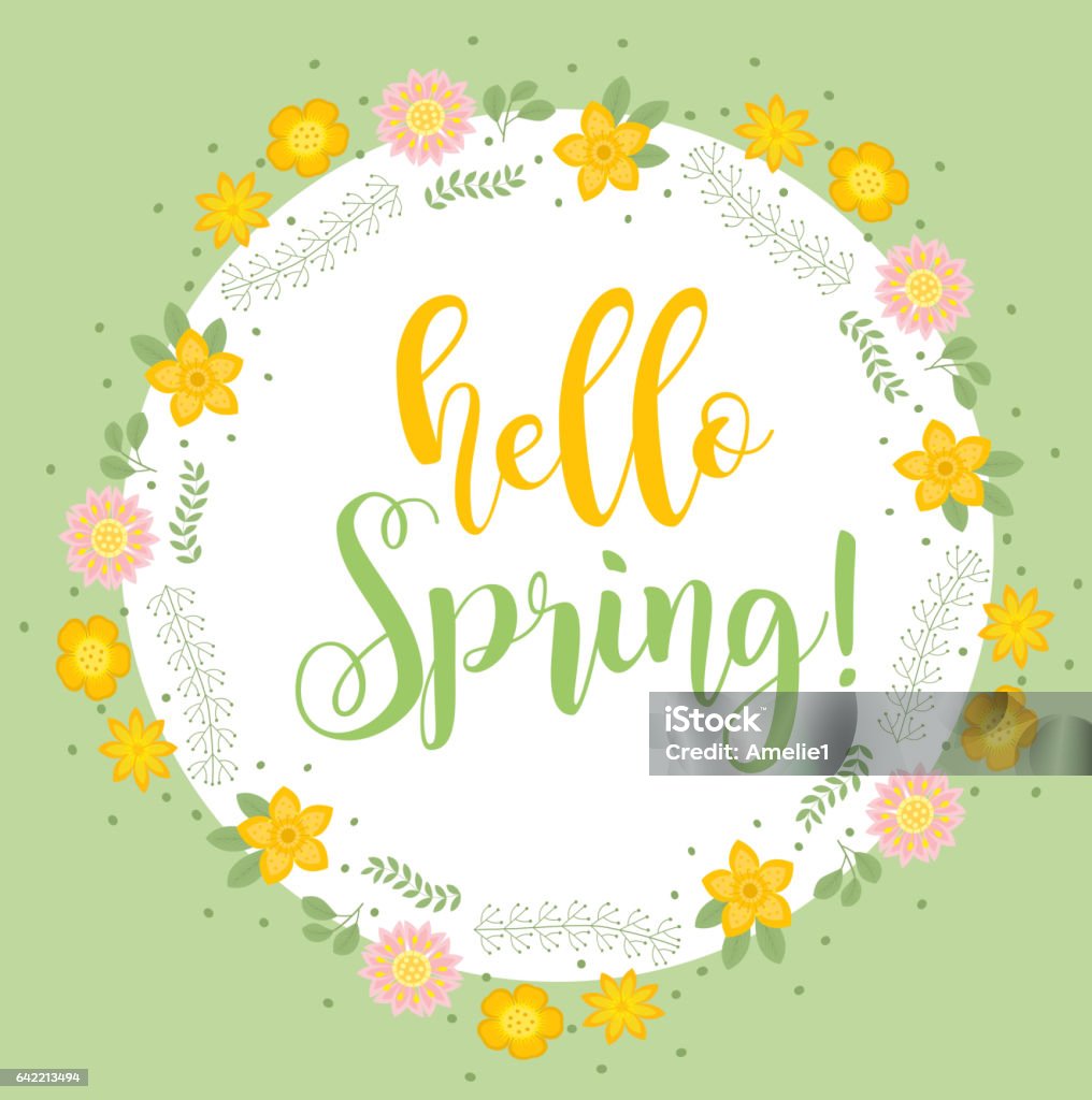 Hello Spring Photo Frame Hello Spring Floral Frame For Text Isolated On White Background Spring ...