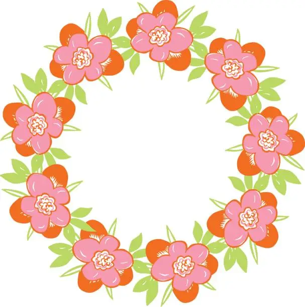 Vector illustration of Round floral frame with spring flowers