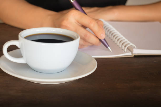istock Hot cup of coffee on working table 642242688
