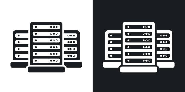 vektor-daten-center-symbol. zweifarbige version - network server rack computer black stock-grafiken, -clipart, -cartoons und -symbole