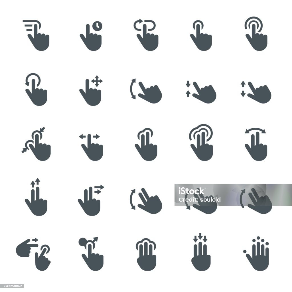 Touch screen gesture icons Touch Screen, Gesturing, Icons, Tapping, Cursor, Hand Sign Touch Screen stock vector