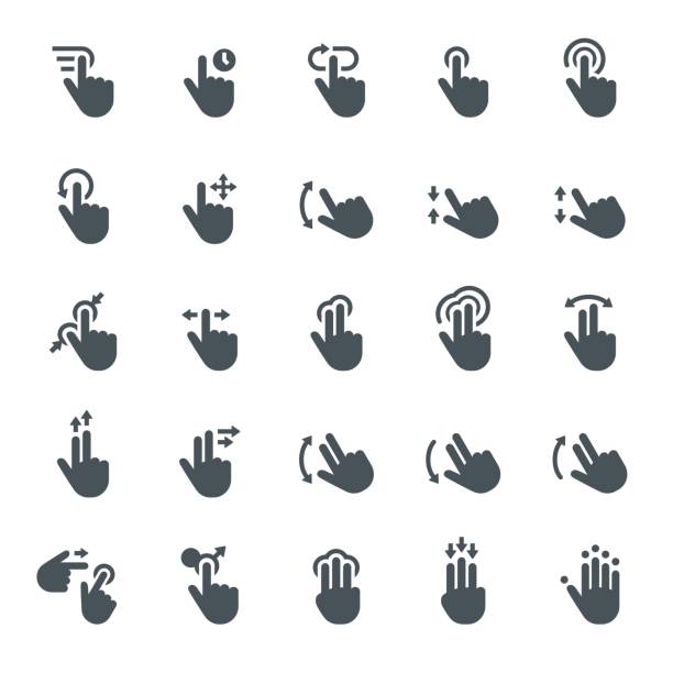 Touch screen gesture icons Touch Screen, Gesturing, Icons, Tapping, Cursor, Hand Sign tapping stock illustrations