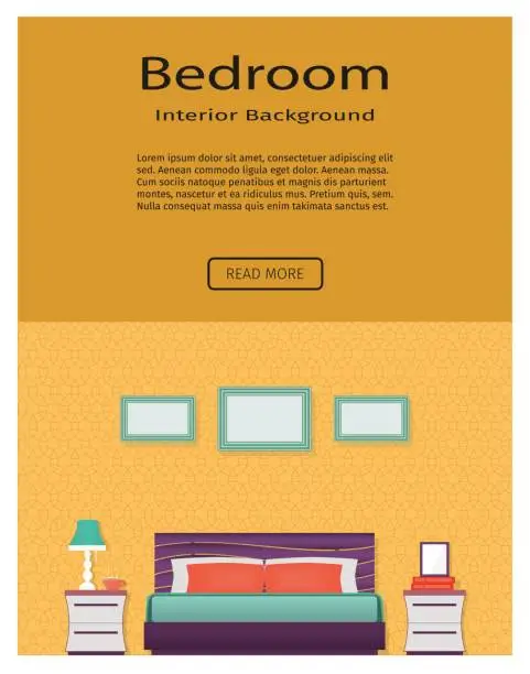 Vector illustration of Living room bedroom interior with furniture website banner. Home design concept.